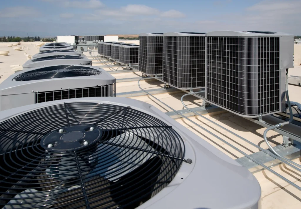 Industrial HVAC in Poway, CA 1 Air conditioning units installed on a rooftop, showcasing their arrangement and functionality.